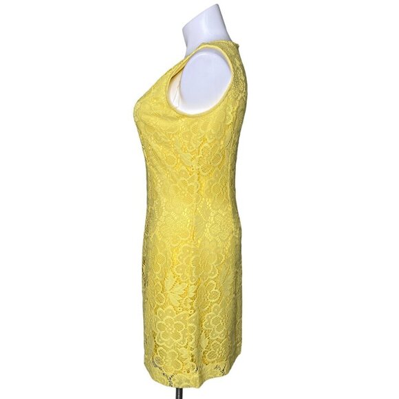 New York & Company Yellow Floral Lace Sheath Dress, Sleeveless Women's Size 14 - Picture 6 of 10